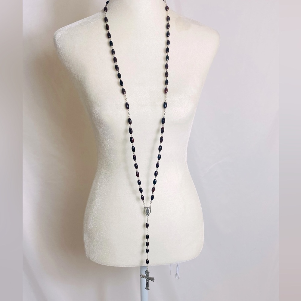 Elegant Beaded Costume Necklace with Cross Pendant